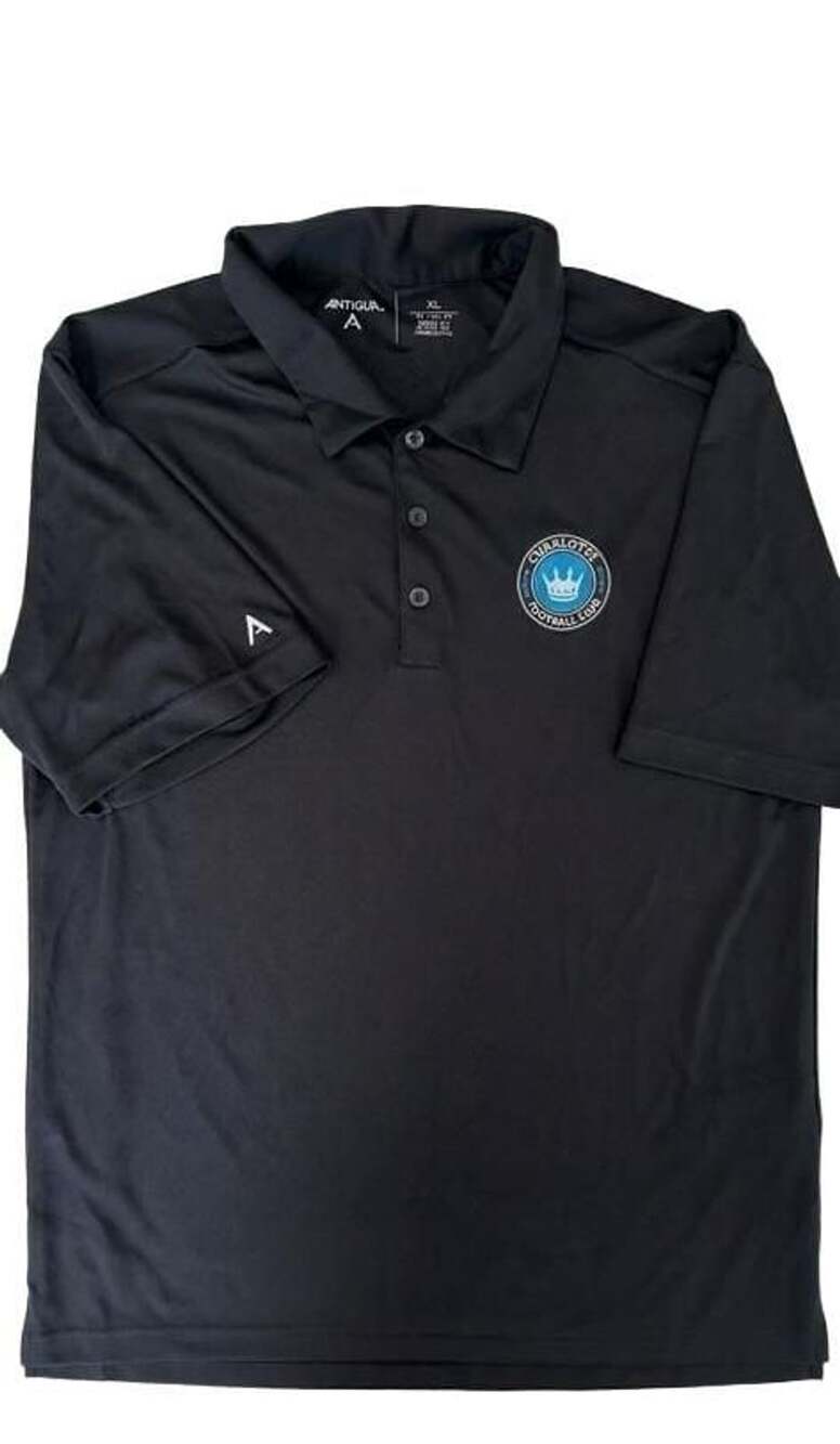 Antigua Charlotte FC Polo Size XL Black Performance Short Sleeve Shirt
